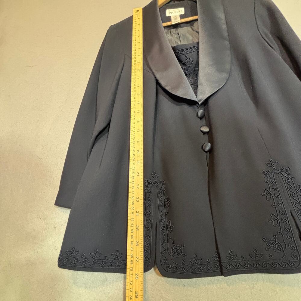 Studio I‎ Navy Satin Shawl Collar Blazer 18W Stretch Elegant Minimalist Layer - Picture 4 of 8